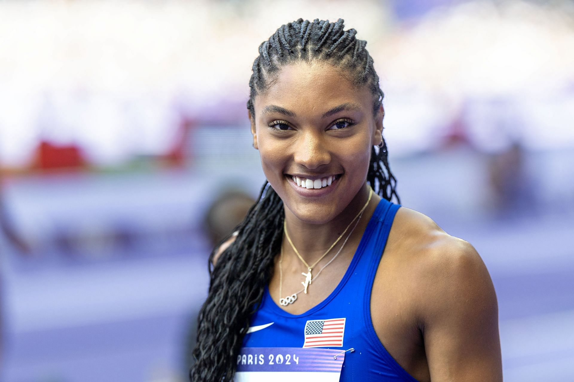 Tara Davis-Woodhall during the 2024 Summer Olympic Games in Paris, France. (Photo via Getty Images)